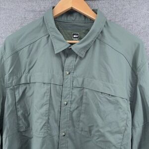 REI Sahara Tech Vented Fishing Shirt Green Long Sleeve Button Up Men's 3XL